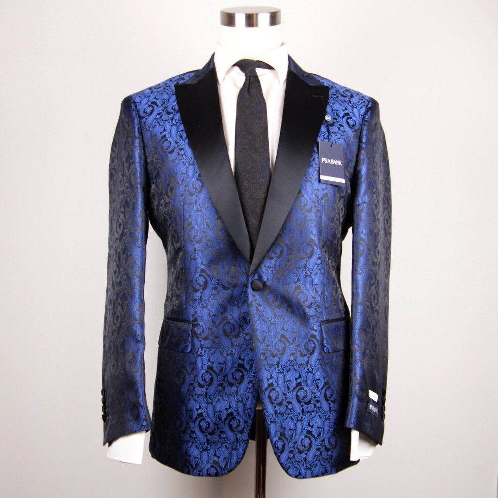 Jos‎ A Bank Paisley Dinner Jacket Blazer Size 42R Blue Tailored Fit E03205 16YC